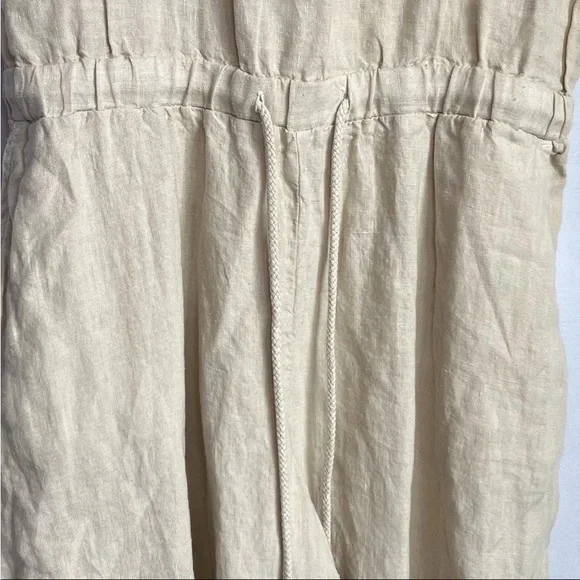 Cloth & Stone Sz M Jumpsuit Linen Drawstring Wide Leg Crop Natural Tan Lagenlook - Picture 14 of 16